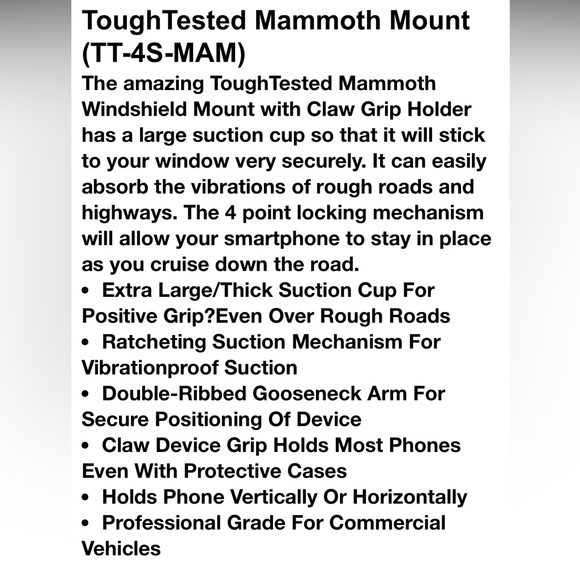 ToughTested Mammoth Mount (TT-4S-MAM) Phone Windshield Gooseneck Arm Holder NWT! - Picture 3 of 3